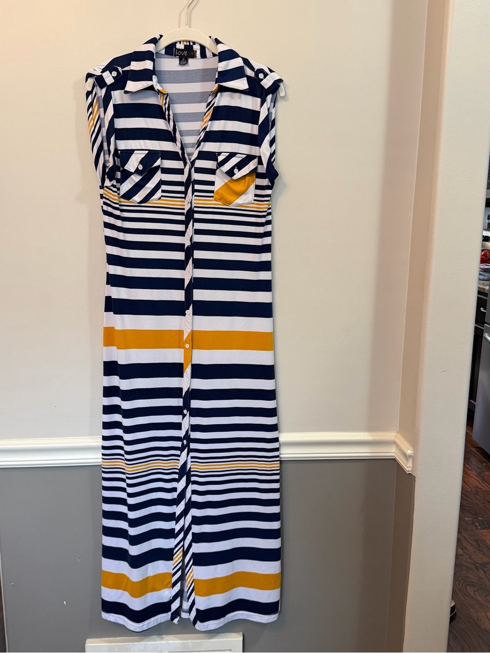 Love By Design Navy, White & Mustard Striped Maxi Dress